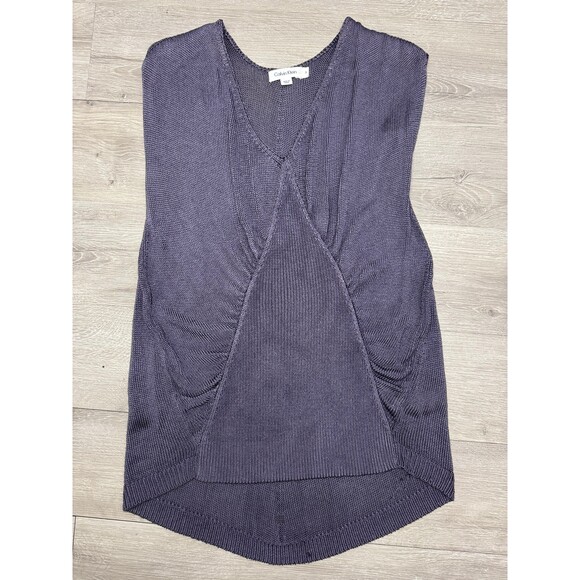 Calvin Klein Tops - Calvin Klein Knit Sleeveless Women Top Ruched Front V Neck Blue Size S